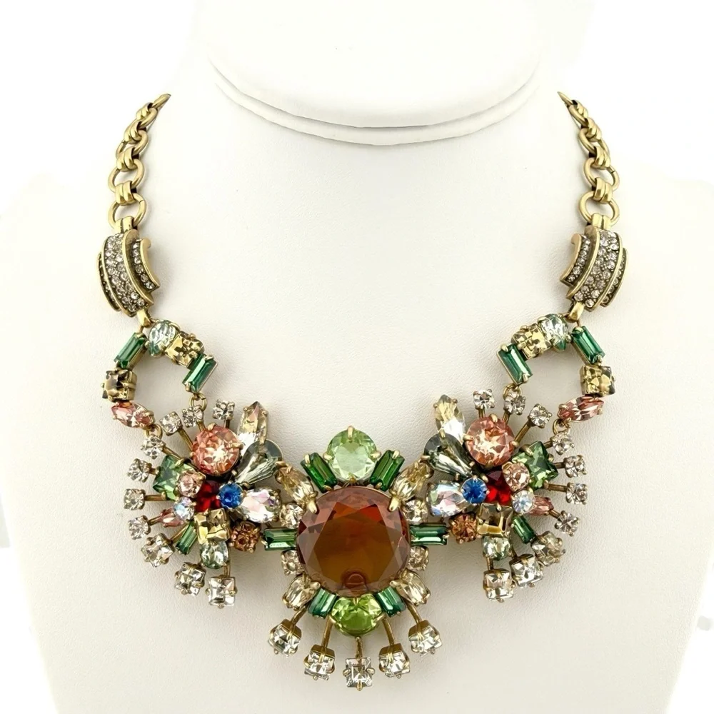 Rare J. Crew Gold and Multicolor Floral Necklace